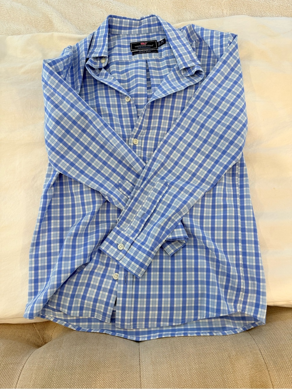 Vineyard Vines Light Blue and White Plaid Button-Up Shirt